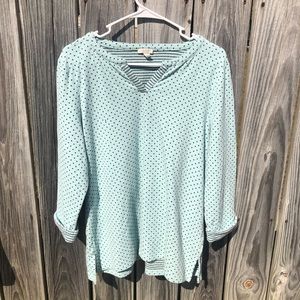 Talbots Light Blue Polka Dot V-neck Top